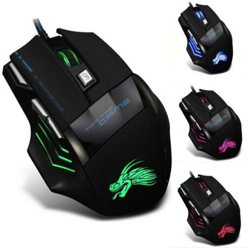 Souris de jeu optique Led, 5500DPI, câble USB, 7 boutons, fonctionne avec Windows XP, Vista, Windows 7 OS X 10.4 ou version ultérieure