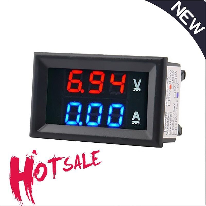 Mini voltmètre numérique, ampèremètre, testeur de courant, double ampli bleu + rouge, affichage LED, 100V, 10a