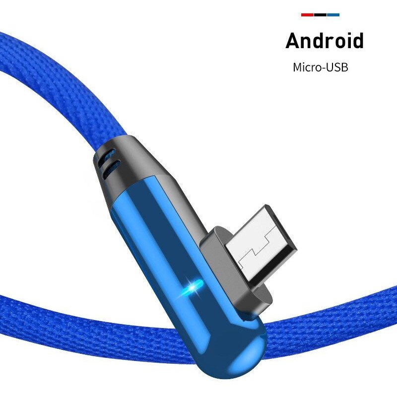 Câble de données Micro USB/type c à double coude pour Huawei et Xiaomi, 3 couleurs en option, 1 pièce