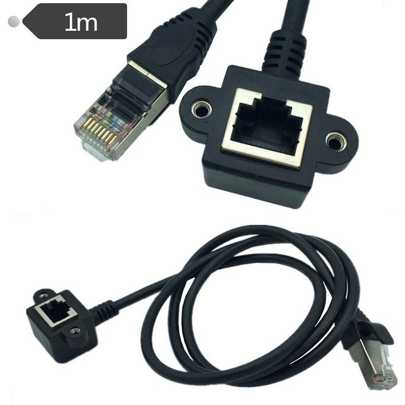 Extension de câble Ethernet CAT5 100Mbps 8P8C 100cm + vis de verrouillage, RJ45 mâle à 90 degrés à Angle droit femelle M/F, montage sur panneau