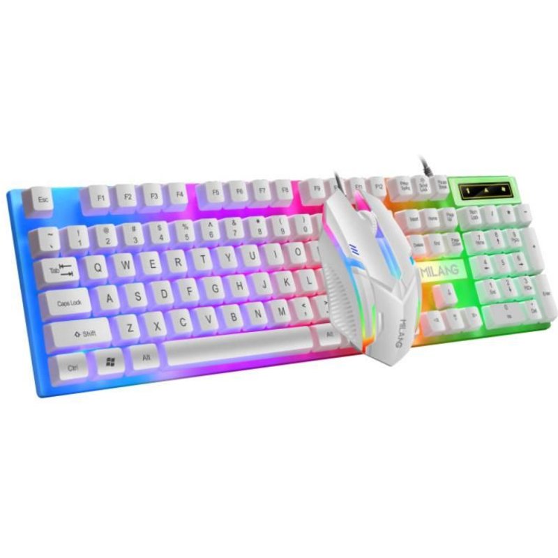 Jeu de clavier mécanique filaire T6 avec souris, étanche, avec rétro éclairage arc en ciel, pour ordinateur portable et de jeu