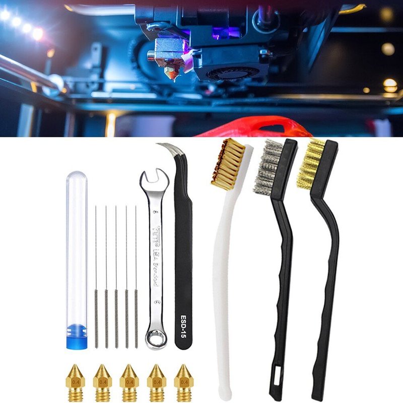 Kit d'outils de nettoyage de buse d'aiguilles, 16 pièces, ensemble d'imprimante 3D, nettoyeur de buse, pincette à aiguille, Spinner, brosse à clé
