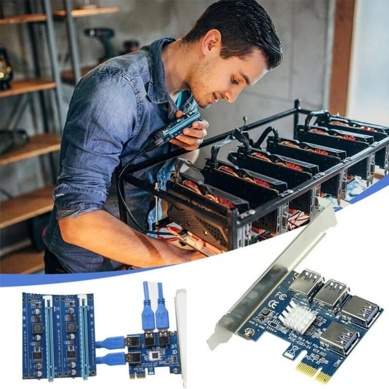 Carte PCI Express Riser PCIE 1x Ă 16x1 Ă 4 USB 3.0, convertisseur adaptateur Hub pour minage BTC
