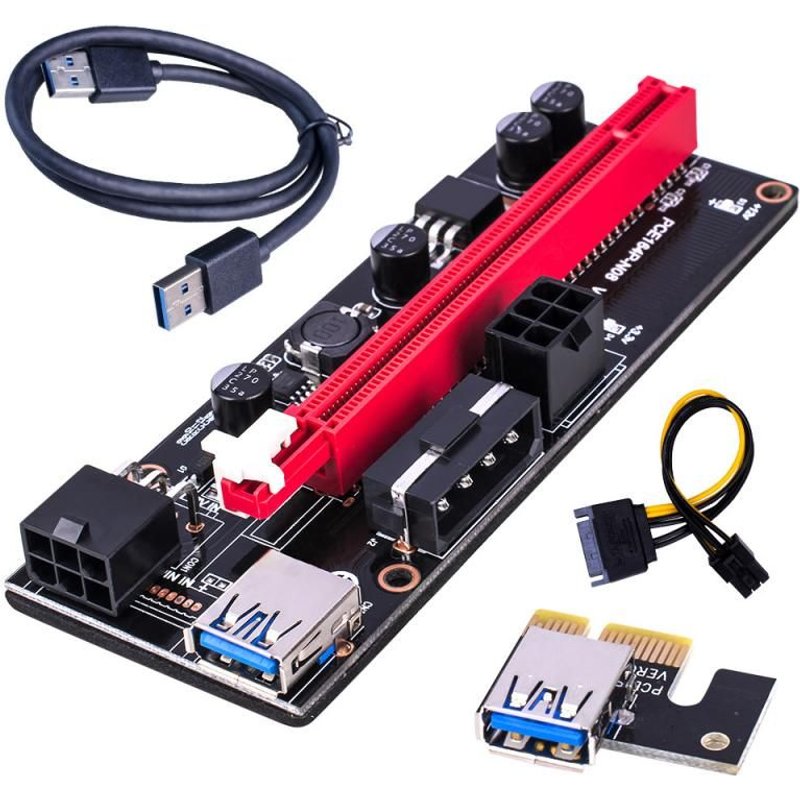 carte PCIE Express, adaptateur d'extension 1X à 16X, câble USB 3.0, SATA 15 à 6 broches, pour le minage BTC