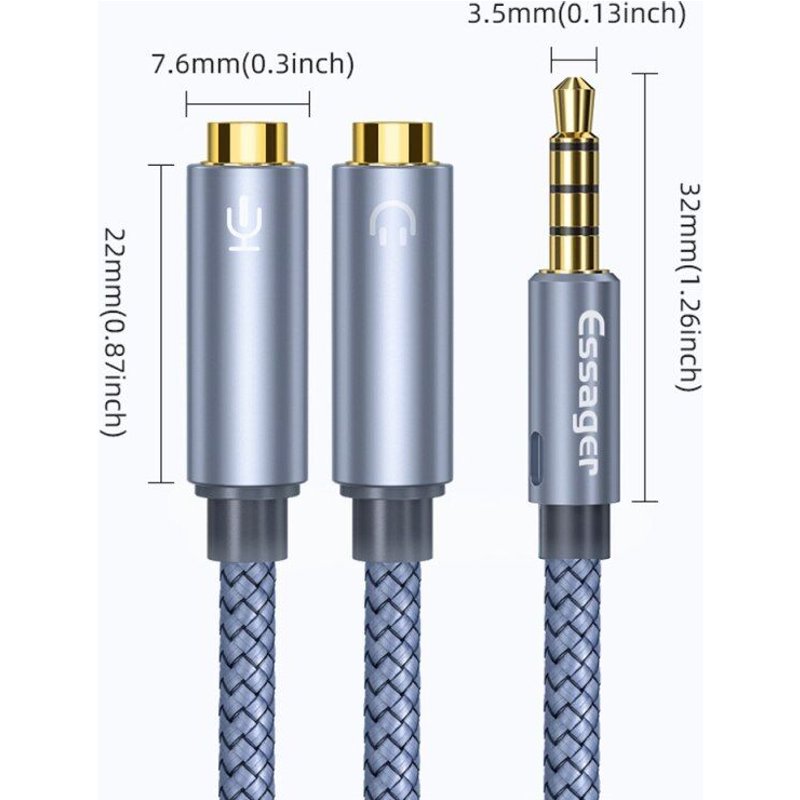 Câble séparateur de casque Audio 3.5mm, Extension de séparateur de Jack Audio câble AUX 3.5mm mâle à 2 ports 3.5mm femelle câble adaptateur Jack AUX