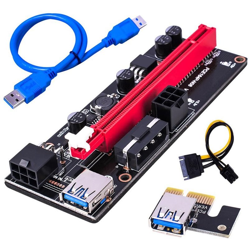 Pcie Riser VER 009S Express, 6 pièces, adaptateur USB 3.0, 1X 4x 8x 16x, carte SATA 15 broches à 6 broches, nouvelle version