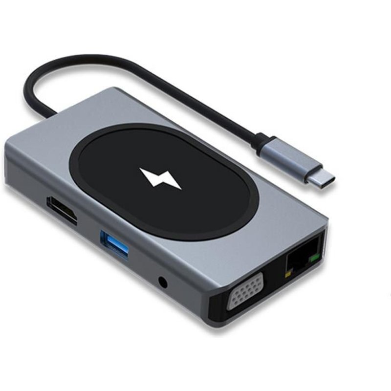 Adaptateur de Station d'accueil Hub 9 en 1, USB USB C, 15W, Charge sans fil, double HDMI, VGA, Audio 3.0mm, RJ45, pour Macbookpro