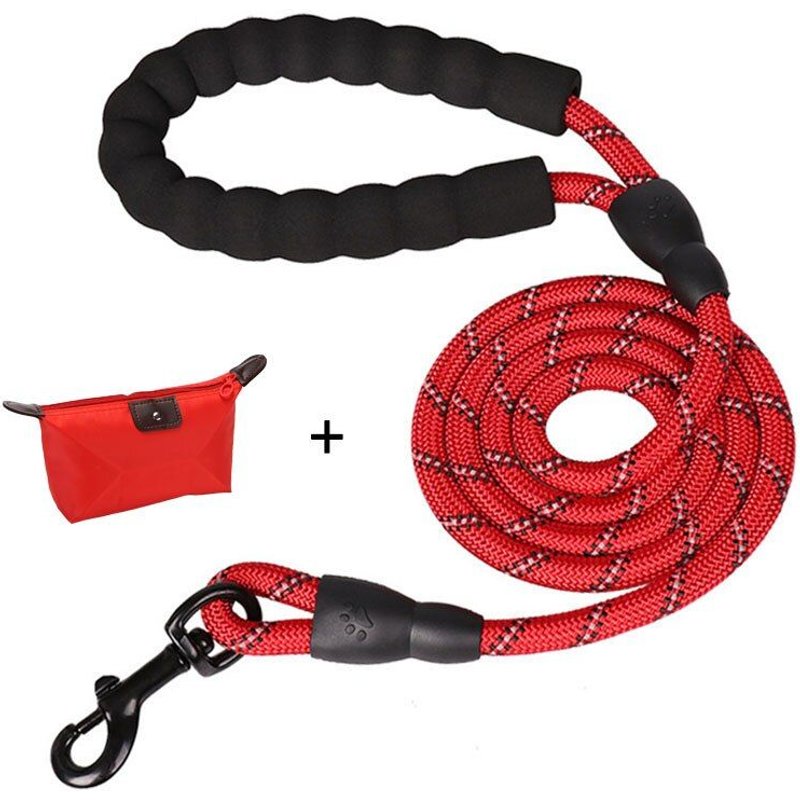 150x1.2cm Rouge Laisse Réfléchissante Pour Chien, Solide, 1.5m De Long, Confortable, Poignée Rembourrée, Entraînement Robuste, Durable, Corde En Nylon Avec F