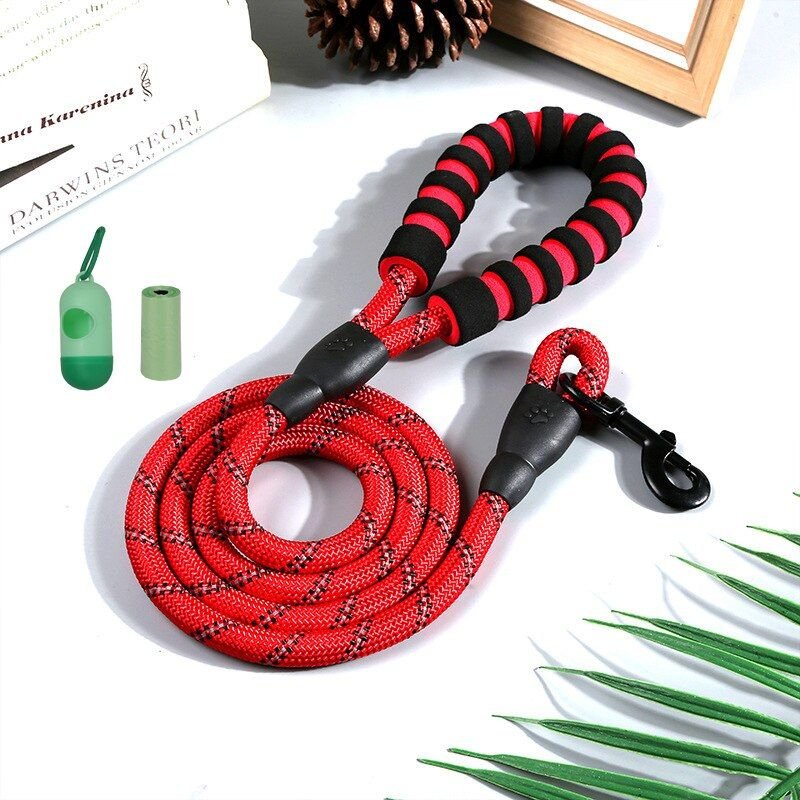 1.2x150cm Rouge Laisse Réfléchissante Pour Chien, Solide, 1.5m De Long, Confortable, Poignée Rembourrée Colorée, Entraînement Robuste, Corde En Nylon Durable