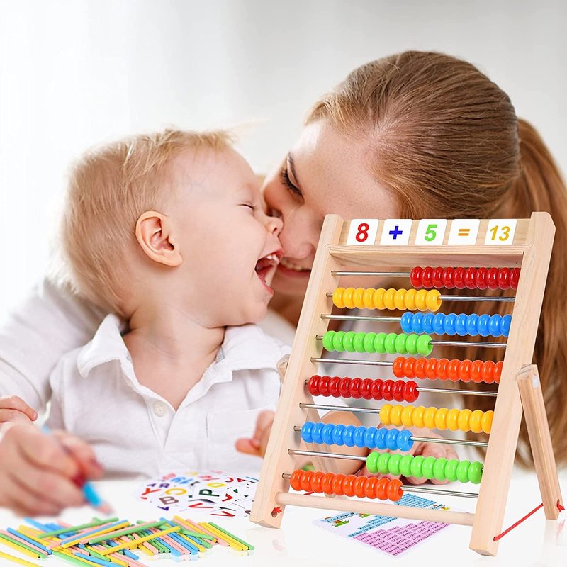 Enfant Abacus Jeu, Abacus Coloré, Jouets éducatifs de Boulier Abaque Montessori Jouet 100 Perles Multicolores