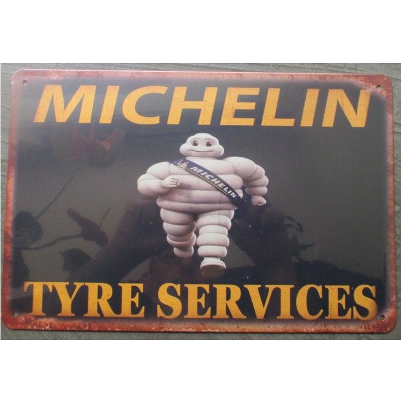 Plaque Michelin Tyres Services 30cm Affiche Pub Tole Métal Garage