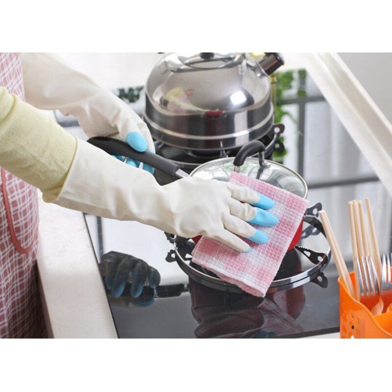 Gants de nettoyage de la vaisselle en Silicone, 1 paire, longs, magiques, en Latex, antidérapants, étanches, pour épurateur ménager