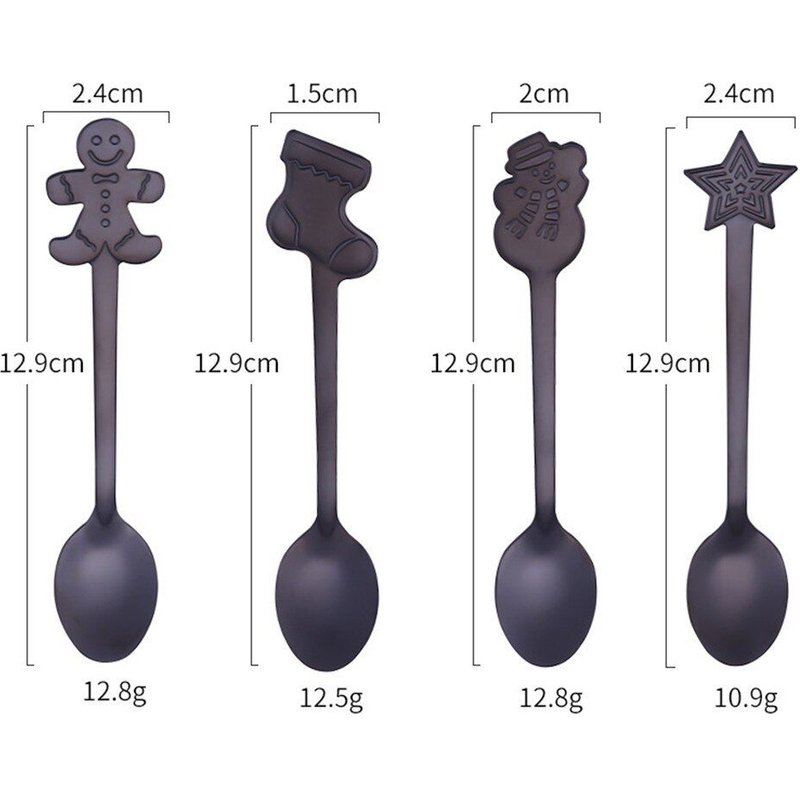 Petite Cuillère À Thé En Acier Inoxydable 4 Pièces/Ensemble, Vaisselle De Noël, Cuillères À Café, Cuillère À Dessert Pour Crème Glacée, Bonhomme De Neige, Arbre Pour Enfants