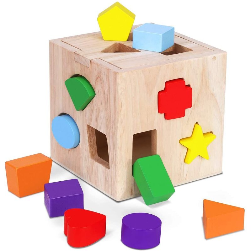 Jeu Cubes en Bois Montessori Bébé Forme Correspondant géométriques Jouets de Blocs de Construction Taille Tri Puzzle