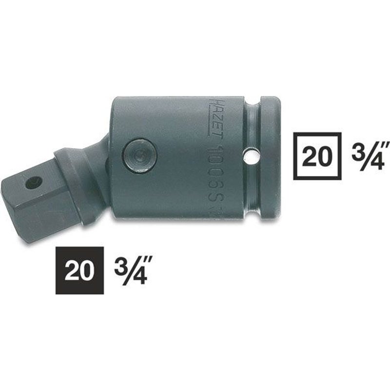 Hazet Cardan à chocs - Carré creux 20 mm (3/4 pouce) - Carré massif 20 mm (3/4 pouce) - Longueur totale: 99 mm - 1006S