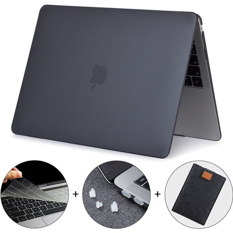 Étui pour MacBook Air Pro Retina , coque de protection avec housse de clavier et bouchons anti-poussière pour ordinateur portable, accessoire rigide mat et cristal - For A1706 A1989 A2159 - Noir mat
