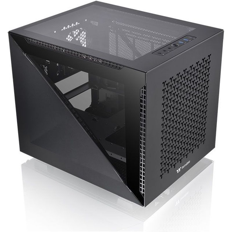 Thermaltake Divider 200 TG - Micro boîtier - micro ATX - panneau latéral fenêtré (verre trempé) - pas d'alimentation (PS/2) - noir - USB/Audio