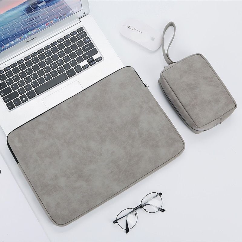 Housse en cuir PU souple pour ordinateur portable, pochette étanche pour Macbook Air Pro pouces, étui pour ordinateur portable femmes hommes - For 14 Pouces - Gris-ensembles