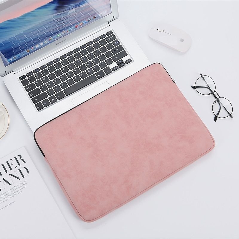 Housse en cuir PU souple pour ordinateur portable, pochette étanche pour Macbook Air Pro pouces, étui pour ordinateur portable femmes hommes - For 14 Pouces - Rose