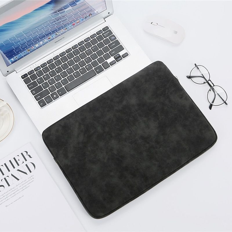 Housse en cuir PU souple pour ordinateur portable, pochette étanche pour Macbook Air Pro pouces, étui pour ordinateur portable femmes hommes - For 15.6-Pouces - Le noir