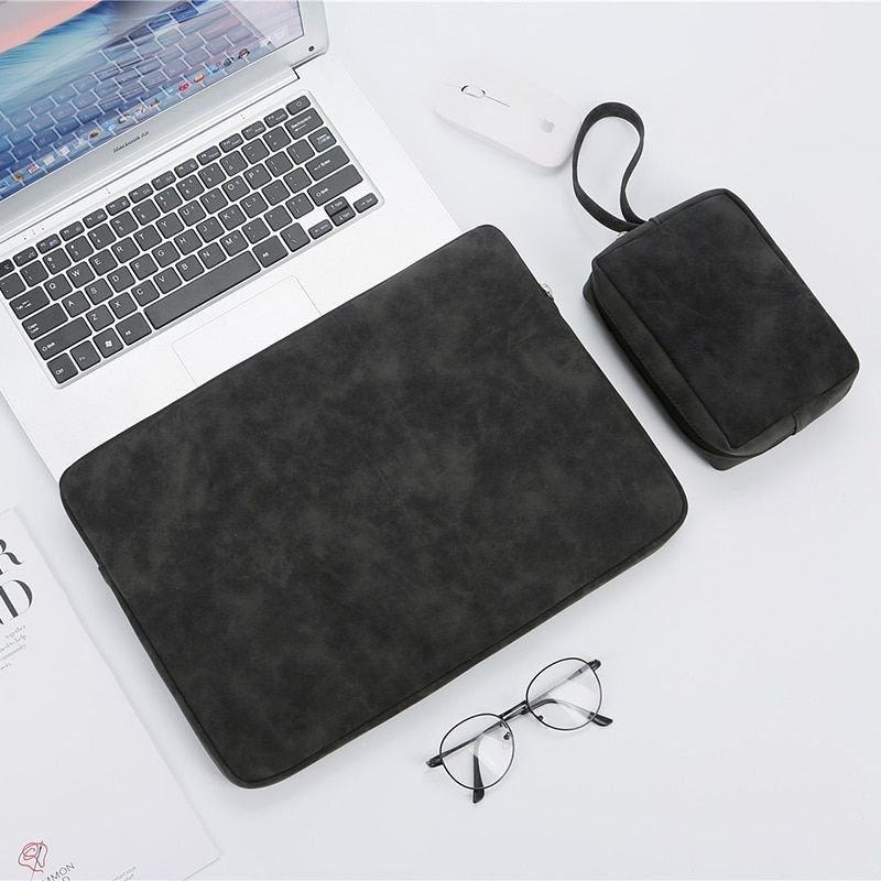 Housse en cuir PU souple pour ordinateur portable, pochette étanche pour Macbook Air Pro pouces, étui pour ordinateur portable femmes hommes - For 15.6-Pouces - Ensembles noirs