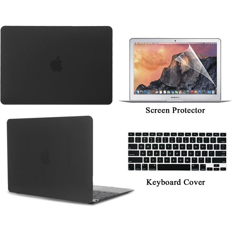 Coque de protection pour ordinateur portable Apple MacBook Air + Film de clavier US + protecteur d'écran - For AIR 13 (A1369 A1466) - Le noir