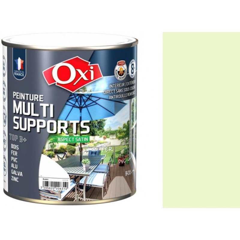 Peinture multi supports bois fer alu galva zinc pvc métaux Blanc crème 2.5L OXI direct sans sous couche