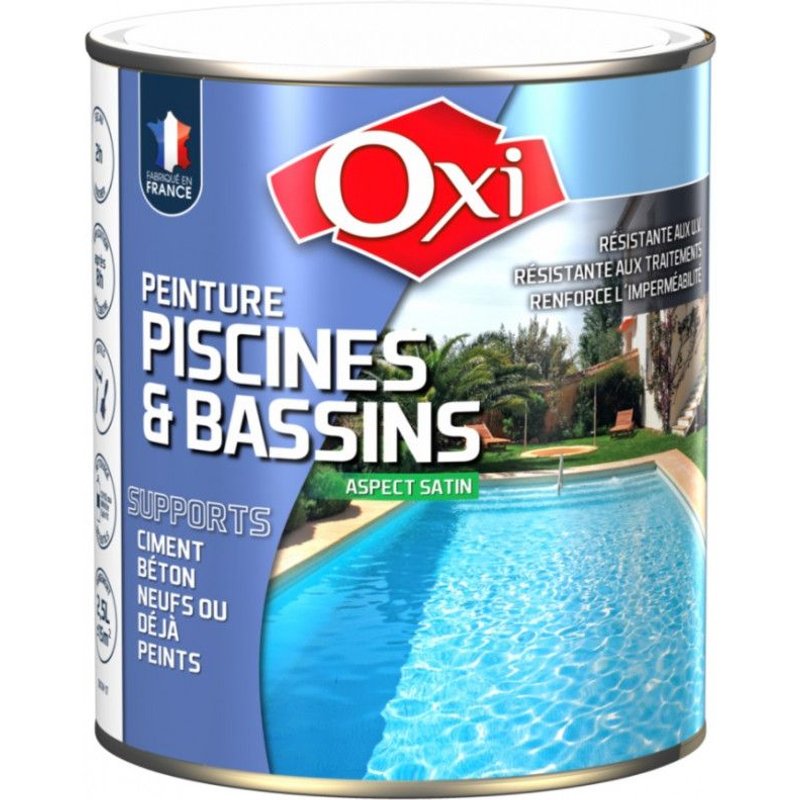 Peinture piscine bassin blanc satin 2.5L OXI embellir rénover résiste aux traitements et eau de mer