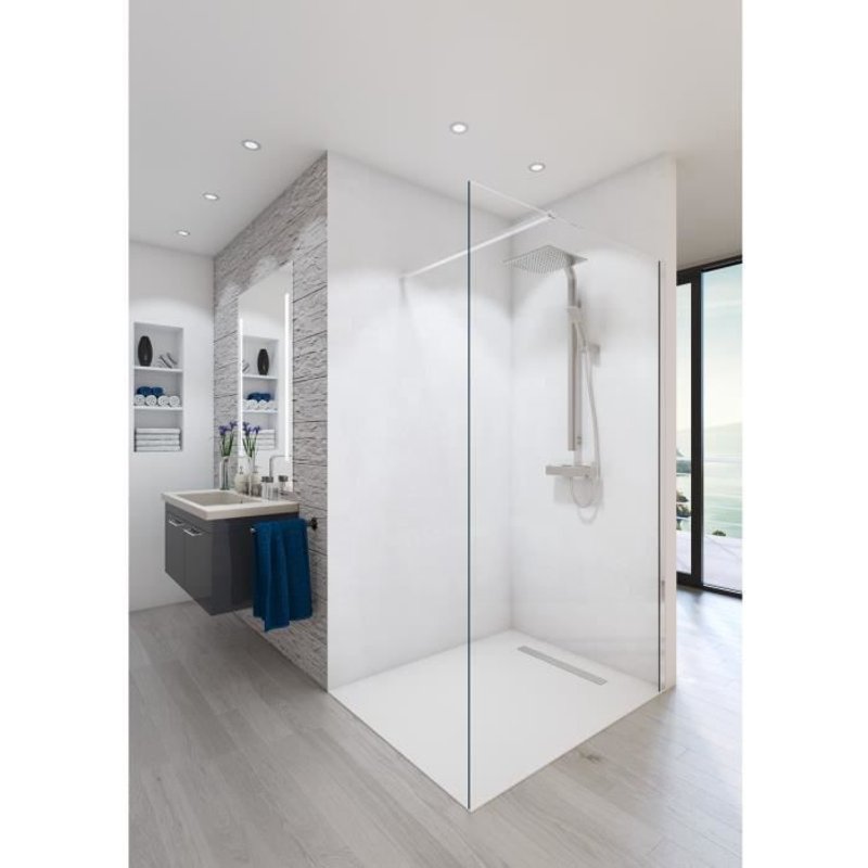 Saint-Gobain Paroi de douche en kit BALEARES® CLAIRE - Verre Timeless 8 mm trempé - L.90 cm x H.198 cm - Profilé Aspect chromé