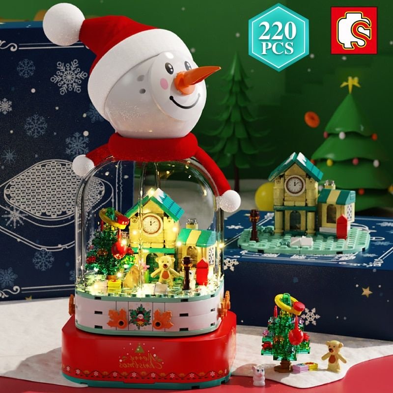 Sans Boîte D'origine - Blocs De Construction Série Bonhomme De Neige, Idées D'hiver, Boîte À Musique De Noël, Briques À Assembler, Jouets Bricolage, Cadeau De Noël Pour Enfants