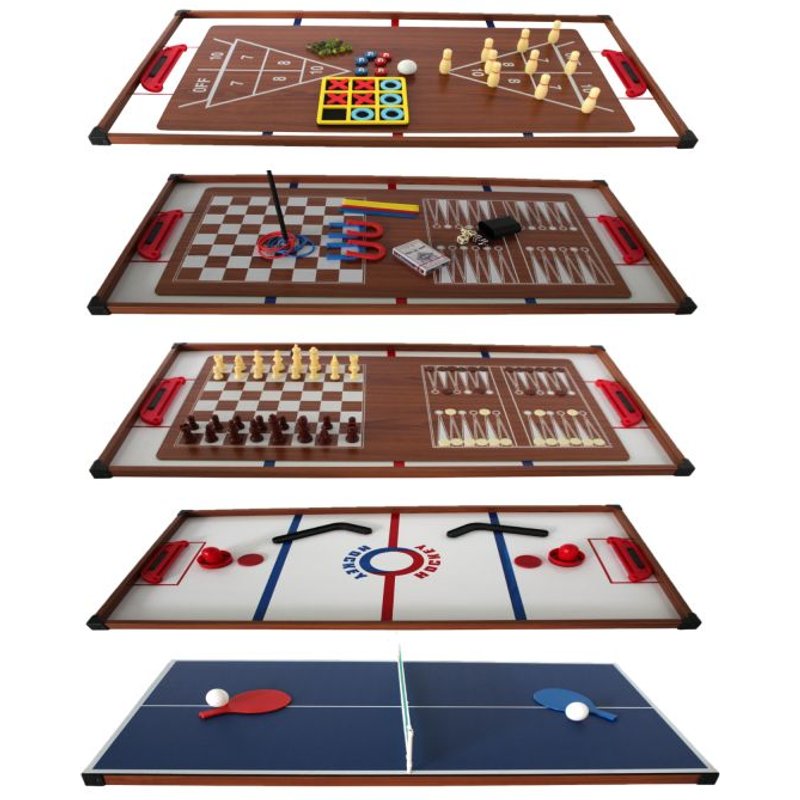 Plateaux Multi-Jeux, 14 Jeux : Ping Pong, Air Hockey, Bowling, Echec, Mikado, Back Gammon 97 X 49 X 3 Cm