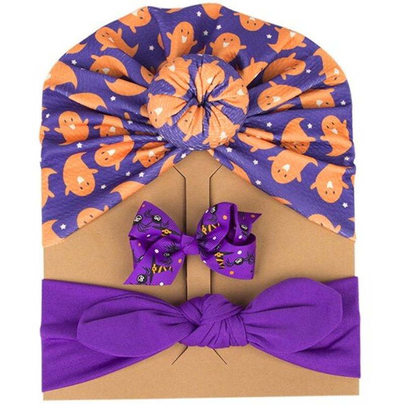Chapeau pour bébé, bandeau pour enfants, pneu indien, chapeau imprimé, noeud papillon, oreilles de lapin, capuche d'halloween, accessoires pour filles, 3 pièces/ensemble