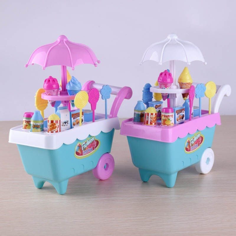 Mini Chariot De Simulation De Crème Glacée Pour Enfants, Jouets Éducatifs De Simulation, Assemblage De Nourriture De Dessin Animé Pour Filles, Jouets D'éveil, Cadeaux