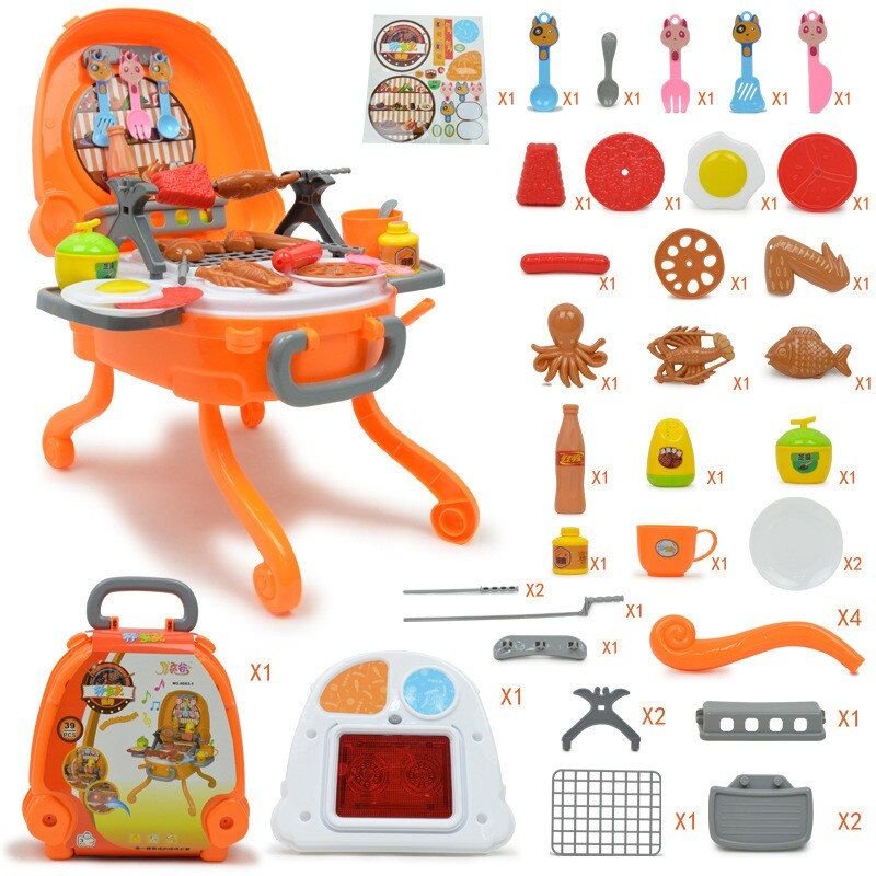 Kit de Barbecue électrique, 39 pièces/ensemble, Simulation de cuisine, brochettes, jouets, musique légère, jeu de rôle