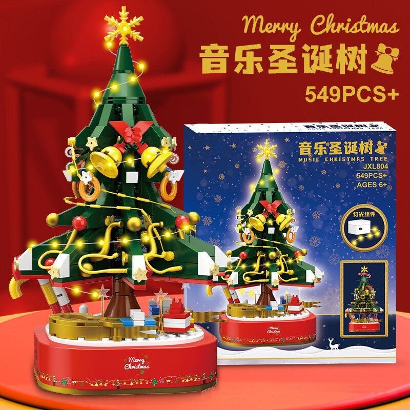 Blocs De Construction Ville, Village D'hiver, Arbre De Noël, Père Noël, Bricolage, Rêve Technique, Boîte À Musique, Briques, Jouet Pour Enfants, Cadeau, 2021