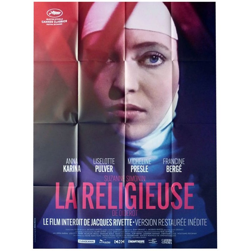 La Religieuse - Véritable Affiche De Cinéma Pliée - Format 120x160 Cm - De Jacques Rivette Avec Anna Karina, Liselotte Pulver, Micheline Presle, Francine Bergé - 1967 Réédition 2018