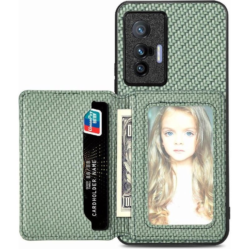 Étui Pour VIVO X70 Support De Carte Magnétique Sécurité Complète De La Caméra Fonction De Support Blocage RFID - Vert