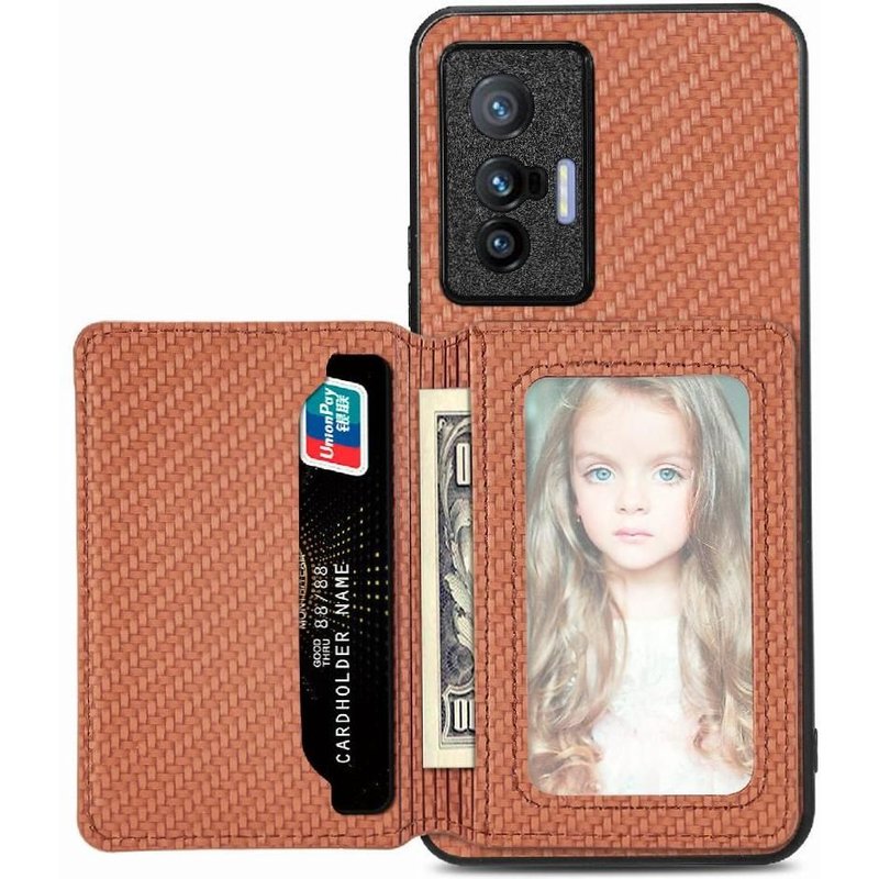 Étui Pour VIVO X70 Support De Carte Magnétique Sécurité Complète De La Caméra Fonction De Support Blocage RFID - Le Brun