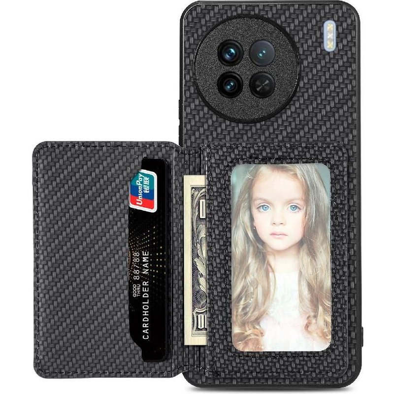 Étui Pour VIVO X90 Fonction De Support Blocage RFID Support De Carte Magnétique Sécurité Complète De La Caméra - Noir