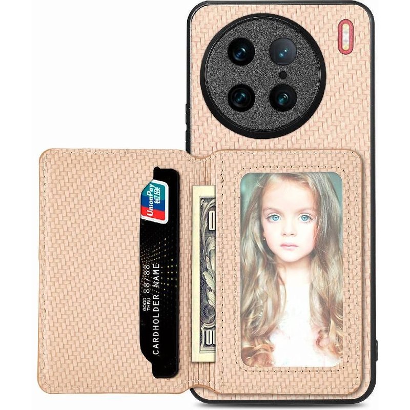 Étui Pour VIVO X90 Pro Fonction De Support Blocage RFID Sécurité Complète De La Caméra Support De Carte Magnétique - Couleur kaki