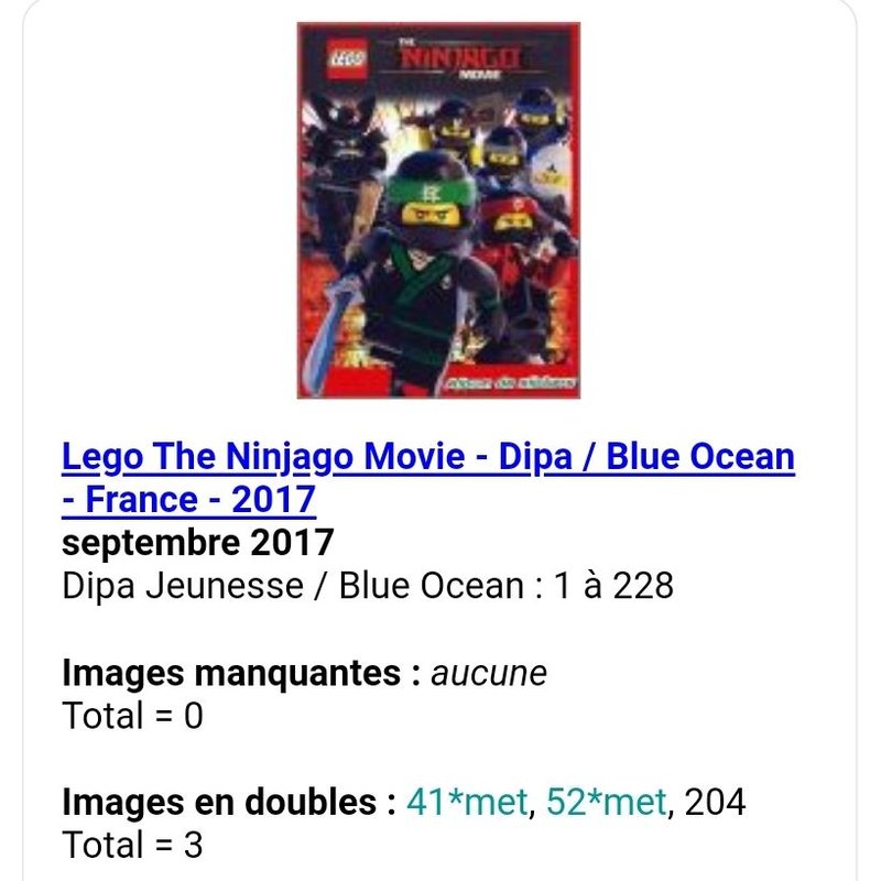 Lego The Ninjago Movie - Dipa / Blue Ocean - France - 2017- Liste Des Images Pour Un Lot
