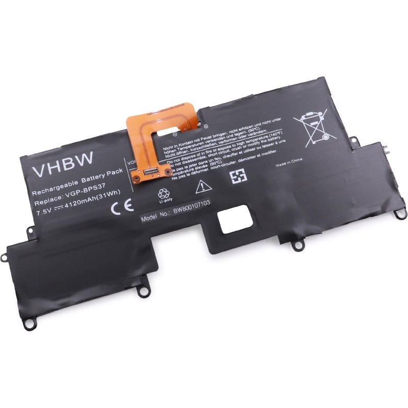 vhbw Batterie remplacement pour Sony VGP-BPS37, VGP-BPSE38 pour ordinateur portable Notebook (4120mAh, 7,5V, Li-polymère)