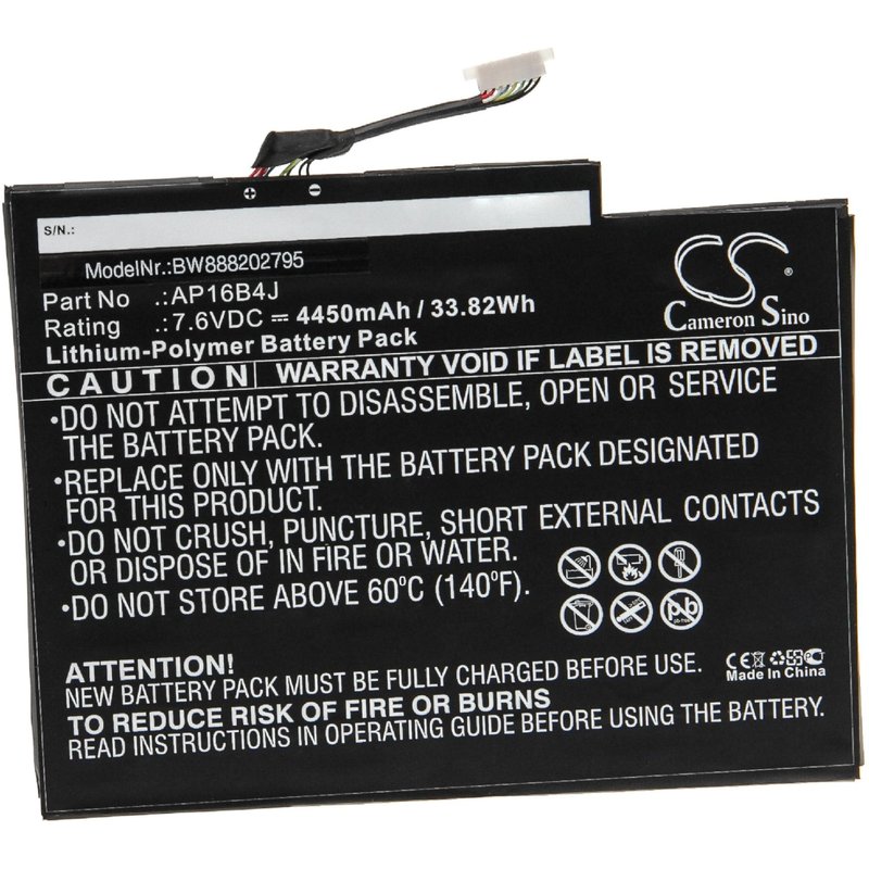 vhbw Batterie compatible avec Acer Switch Alpha 12 SA5-271-53QS, Alpha 12 SA5-271-54ZW ordinateur portable Notebook (4450mAh, 7,6V, Li-polymère)