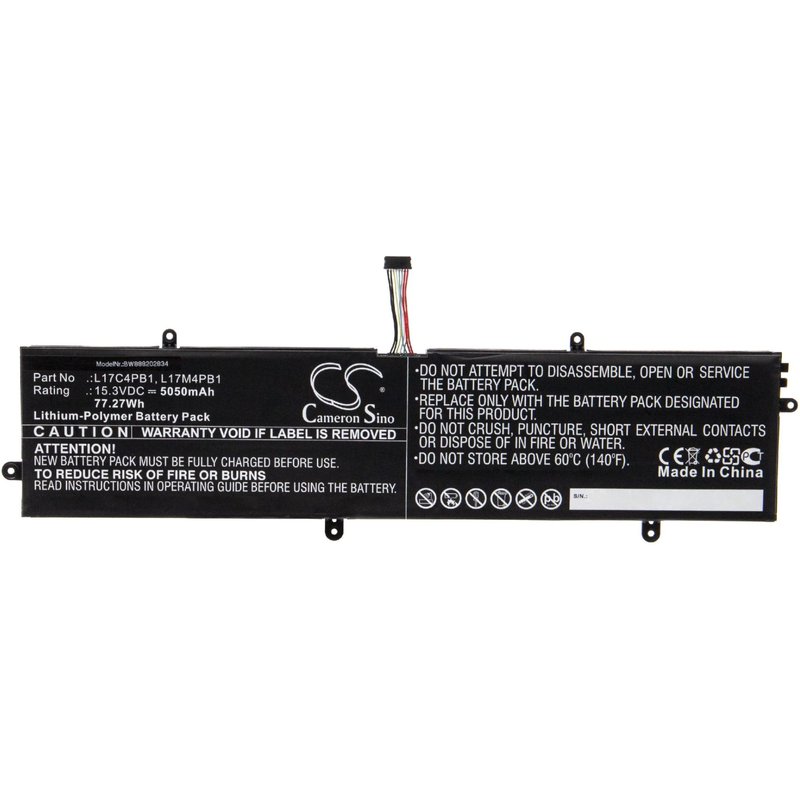 vhbw Batterie remplacement pour Lenovo 5B10P35082, 5B10P35083, 5B10P35084, L17C4PB1 pour ordinateur portable Notebook (5050mAh, 15.3V, Li-polymère)