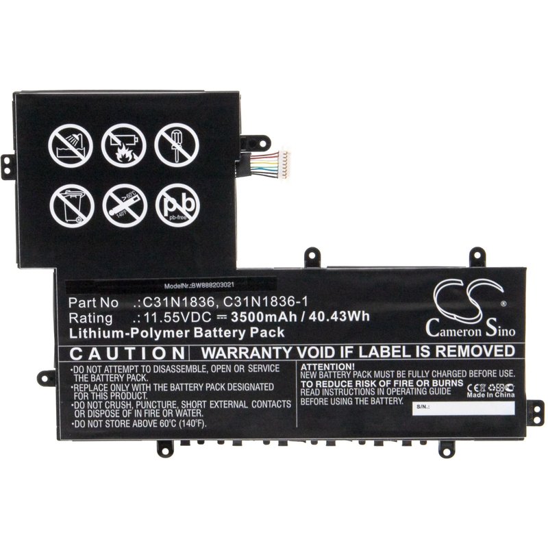 vhbw Batterie remplacement pour Asus C31N1836-1 pour ordinateur portable Notebook (3500mAh, 11.55V, Li-polymère)