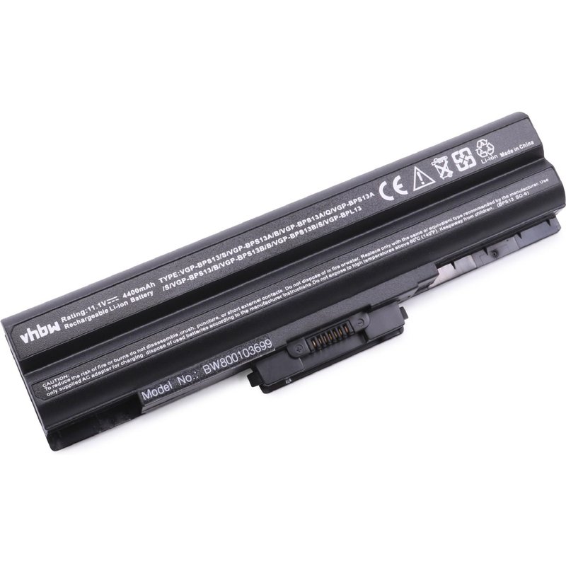 vhbw Batterie compatible avec Sony Vaio VGN-SR190EBJ, VGN-SR190EBQ, VGN-SR190F, VGN-SR19VN ordinateur portable (4400mAh, 11,1V, noir)