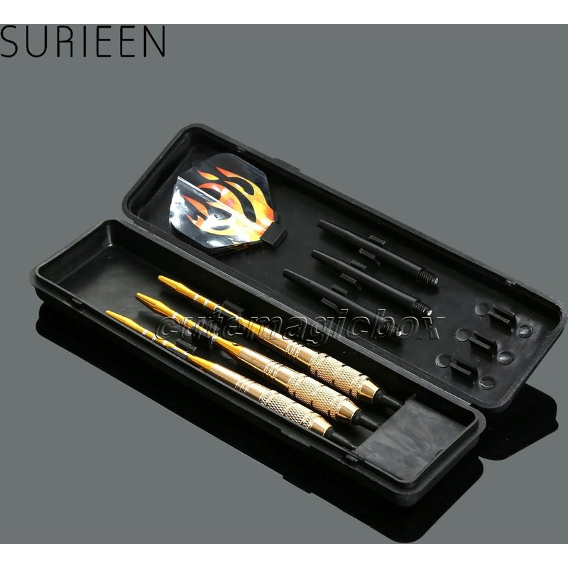 Jeu de fléchettes à pointe d'aiguille souple 18g, 3 pièces, baril en laiton et tige en Aluminium, tige en plastique remplaçable, jolis vols de flamme et boîte de fléchettes