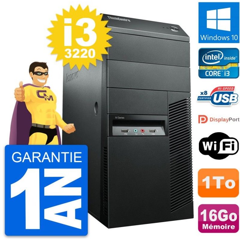 PC Tour Lenovo ThinkCentre M92p Core i3-3220 RAM 16Go Disque 1To Windows 10 Wifi