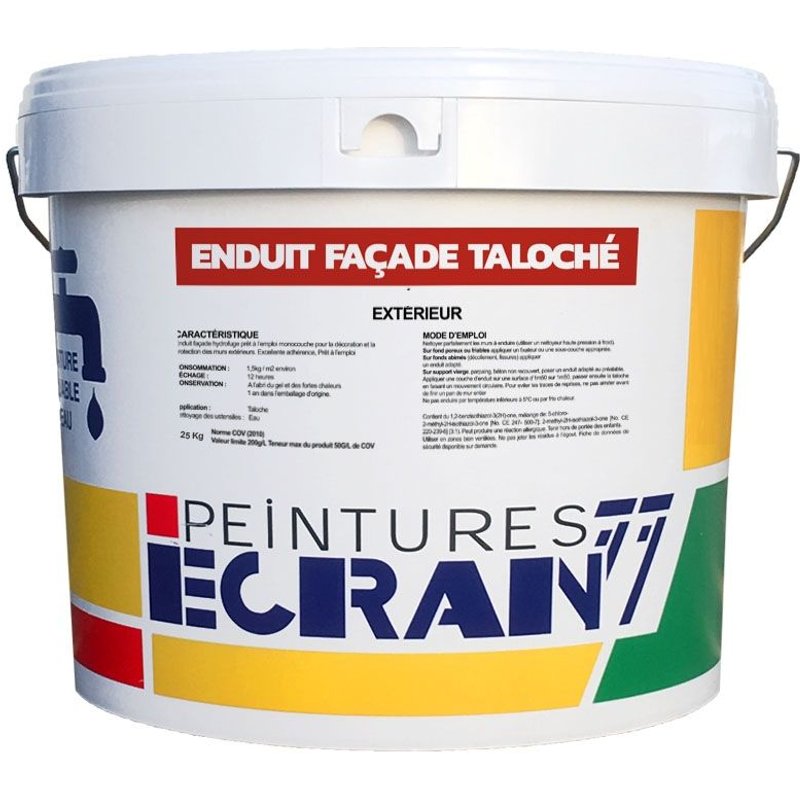 Enduit façade taloché hydrofuge, extérieur, prêt à l'emploi ECRAN 77 25 Kg Gris Islande (RAL 7044)