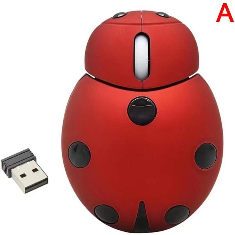 Souris sans fil 2.4 ghz, coccinelle mignonne, ergonomique, silencieuse, pour ordinateur portable et de bureau, accessoire de jeu pour la maison, md0f4